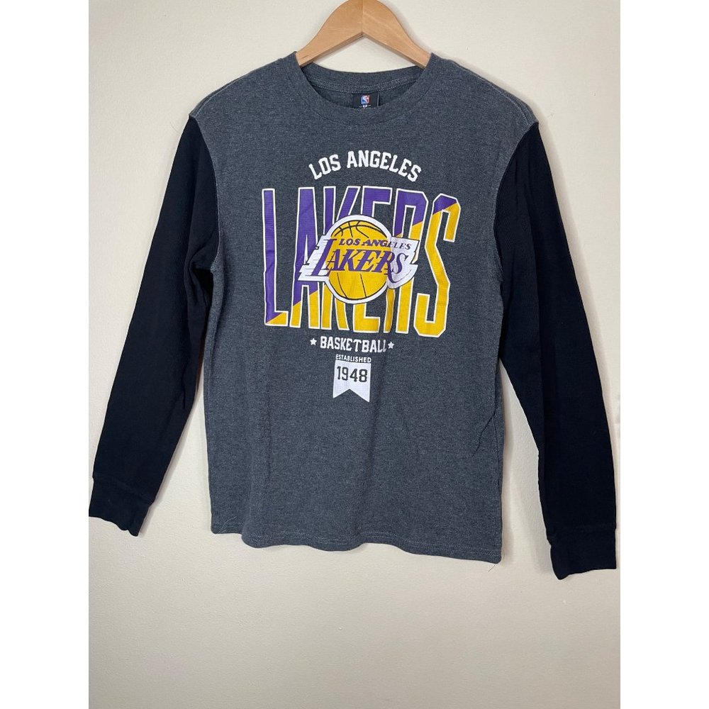 NBA Los Angeles Lakers Logo Gray Waffle Long Sleeve Sports Top M - Picture 2 of 11